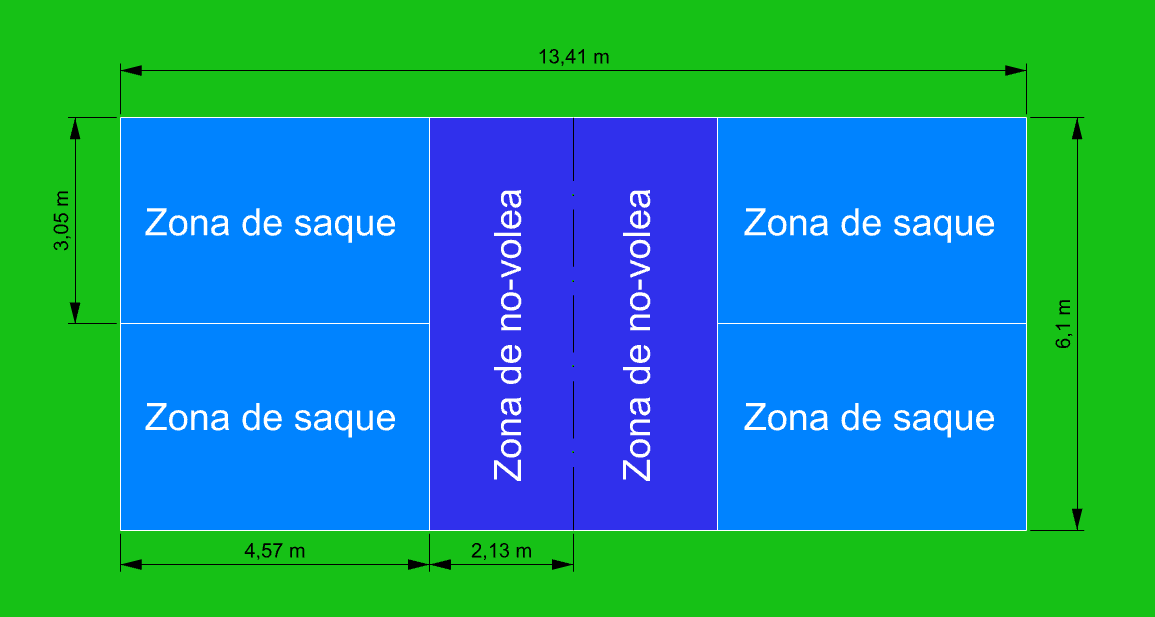 Pista de pickleball con medidas en formato esquema